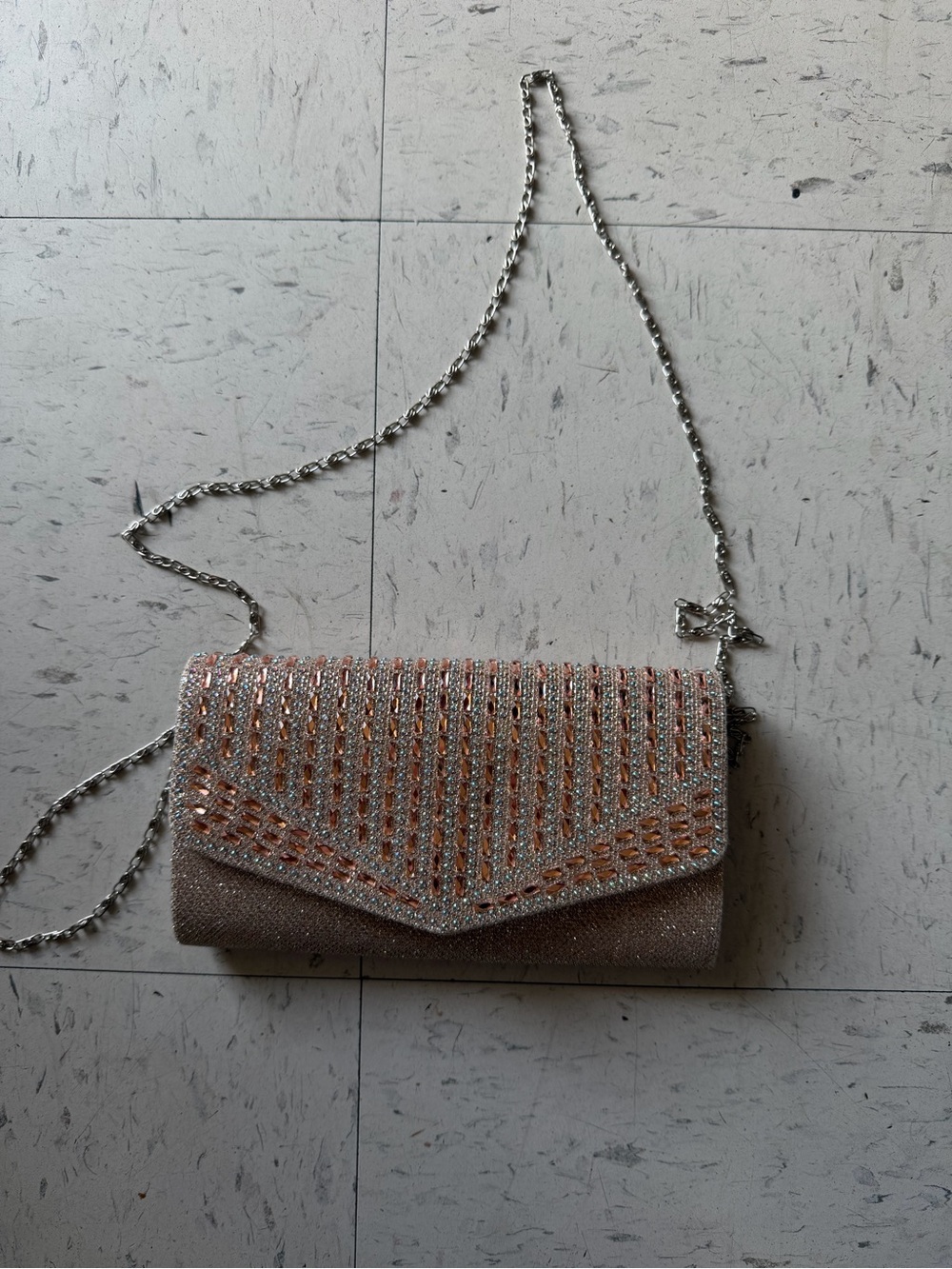 Sparkling Blush Pink Evening Clutch with Chain Strap